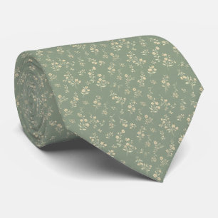Sage Green Wildflower Botanical Ditsy Floral Tie