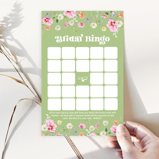 Sage green wildflower Bridal Shower Bingo game (Creator Uploaded)