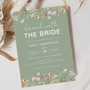 Sage Green Wildflower Bridal Shower Brunch Floral Invitation