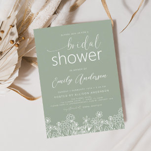 Sage Green Wildflower Bridal Shower Elegant Invitation