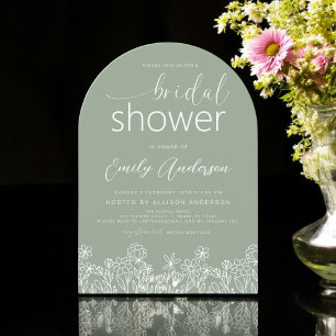 Sage Green Wildflower Bridal Shower Elegant  Invitation
