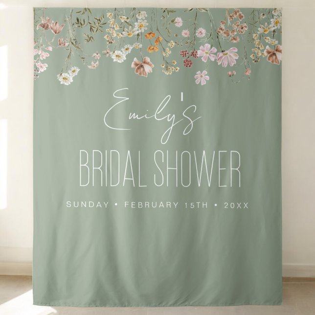 Sage Green Wildflower Bridal Shower Garden Bloom Tapestry (Creator Uploaded)