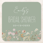 Sage Green Wildflower Bridal Shower Garden Square Paper Coaster<br><div class="desc">Elevate your bridal shower with our Wildflower Boho Bridal Shower In Bloom Garden Paper Coasters. These coasters showcase a delightful wildflower design, bringing a touch of natural beauty to your event. Perfect for protecting surfaces and adding a whimsical flair to your bridal shower decor, these paper coasters are both functional...</div>