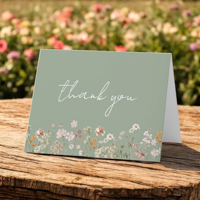 Sage Green Wildflower Bridal Shower Garden Thank You Card (Creator Uploaded)