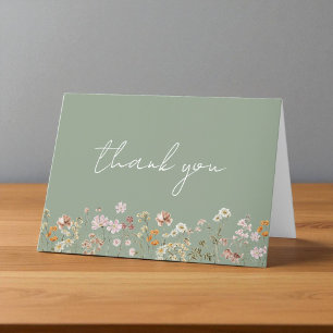 Sage Green Wildflower Bridal Shower Garden Thank You Card
