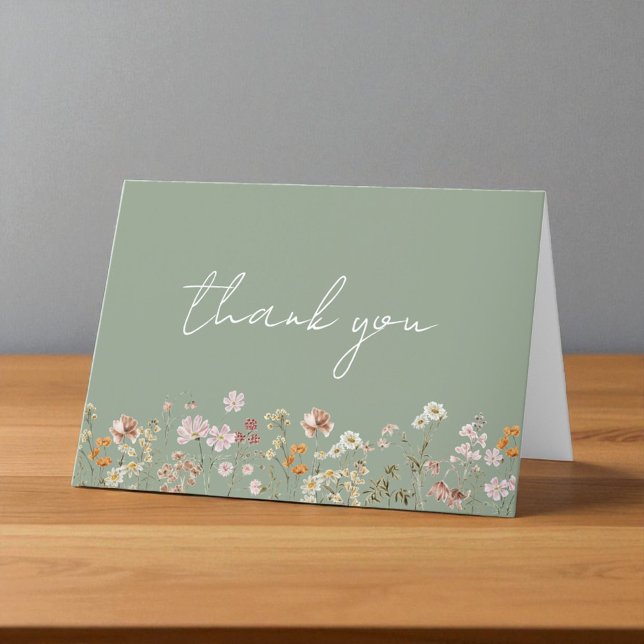 Sage Green Wildflower Bridal Shower Garden Thank You Card (Creator Uploaded)