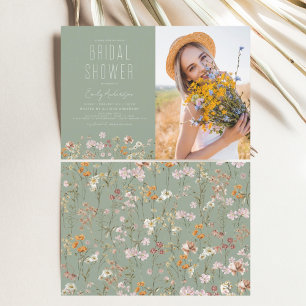 Sage Green Wildflower Bridal Shower Invitation