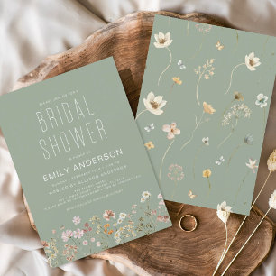 Sage Green Wildflower Bridal Shower Invitation