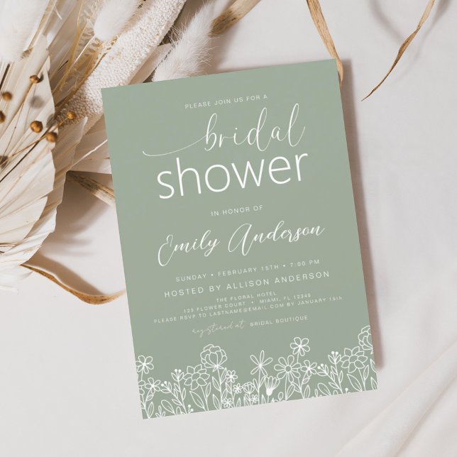 Sage Green Wildflower Bridal Shower Invitation Flyer (Creator Uploaded)