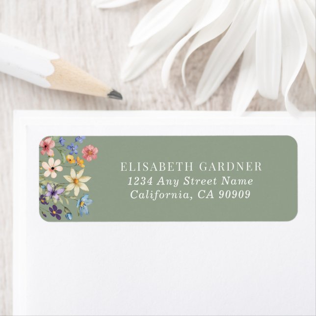Sage Green Wildflower Bridal Shower Return Address Label (Insitu)