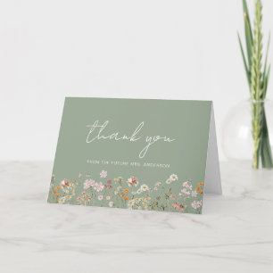 Sage Green Wildflower Bridal Shower Thank You Card