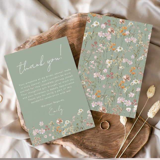 Sage Green Wildflower Bridal Shower Thank You Card (Creator Uploaded)