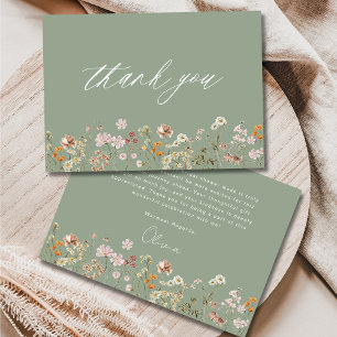 Sage Green Wildflower Bridal Shower Thank You Card