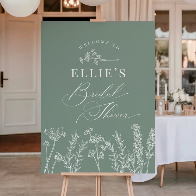 Sage Green Wildflower Bridal Shower Welcome Sign (Creator Uploaded)