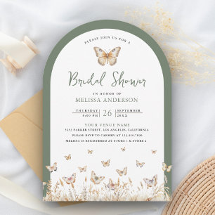Sage Green Wildflower Butterfly Arch Bridal Shower Invitation