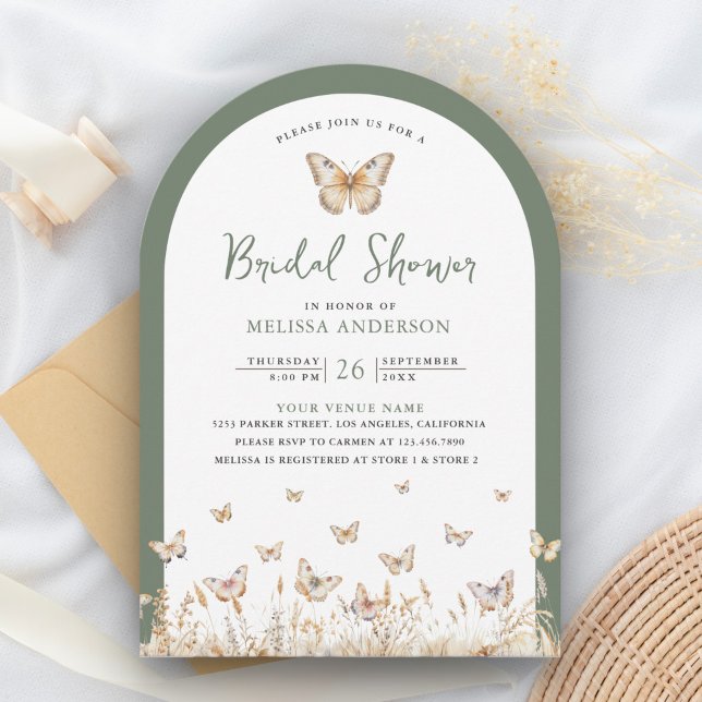 Sage Green Wildflower Butterfly Arch Bridal Shower Invitation (Creator Uploaded)