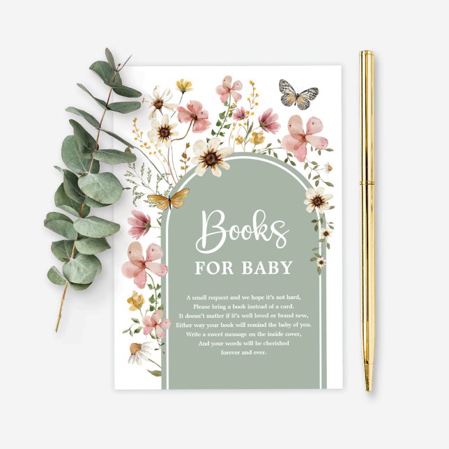 Sage Green Wildflower Butterfly Books for Baby Enclosure Card (Creator Uploaded)