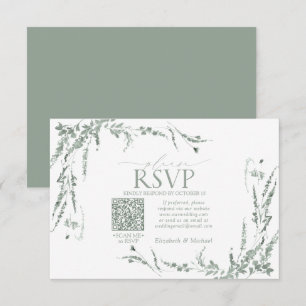Sage Green Wildflower Calligraphy QR Code RSVP Card