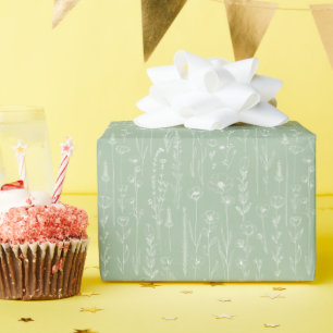 Sage Green Wildflower Floral Baby Shower Gift Wrap