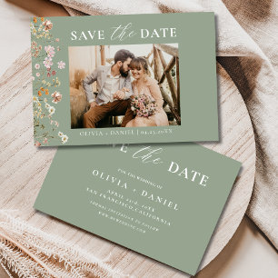 Sage Green Wildflower Floral Colourful Wedding Save The Date