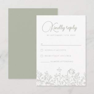 Sage Green Wildflower Floral Elegant Wedding RSVP Card