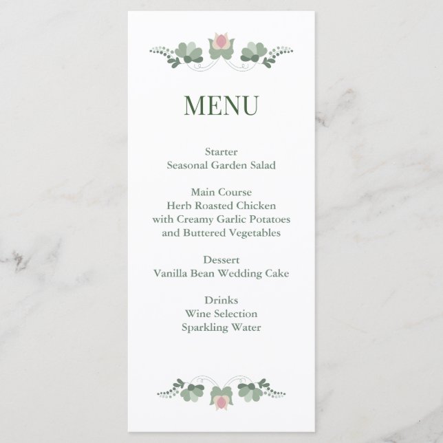 Sage Green Wildflower Folk Wedding Menu (Front)