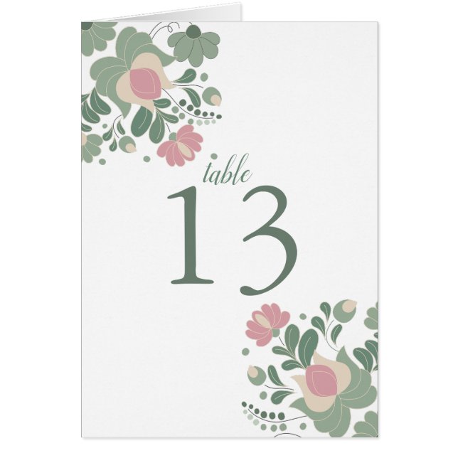 Sage Green Wildflower Folk Wedding Table Card (Front)