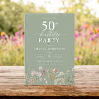 Sage Green Wildflower Garden Floral 50th Birthday