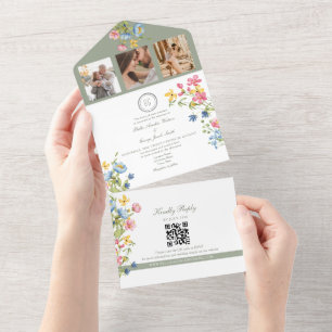 Sage Green Wildflower Garden Wedding All In One Invitation