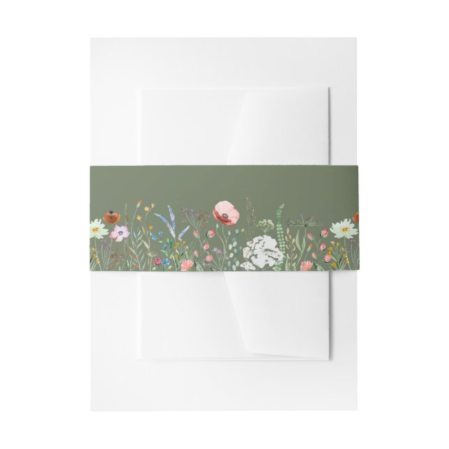 Sage Green Wildflower Meadow Invitation Belly Band (Front Example)