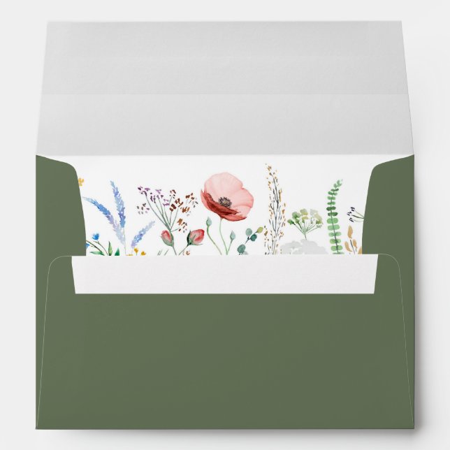 Sage Green Wildflower Meadow Wedding Envelope (Back (Bottom))