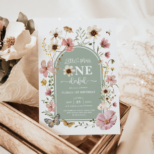 Sage Green Wildflower Miss Onederful 1st Birthday Invitation