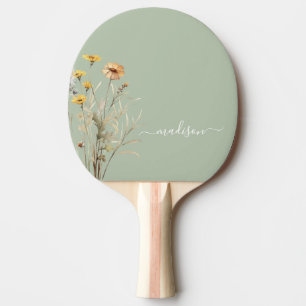 Sage Green Wildflower Modern Monogram Elegant Ping Pong Paddle