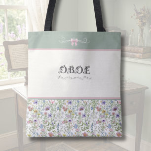 Sage Green Wildflower Oboe Musician Accessory Tote Bag