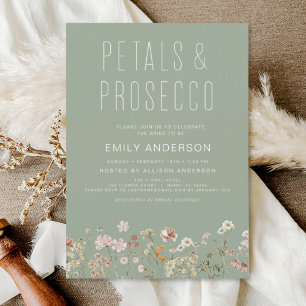 Sage Green Wildflower Petals & Prosecco Invitation