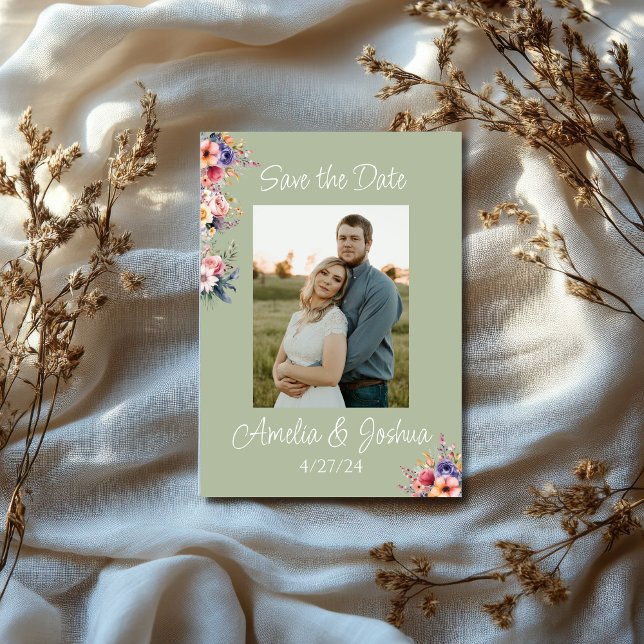 Sage Green Wildflower Photo Save the Date (Creator Uploaded)