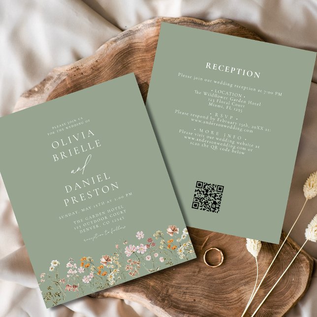 Sage Green Wildflower  QR Code Garden Wedding (Creator Uploaded)