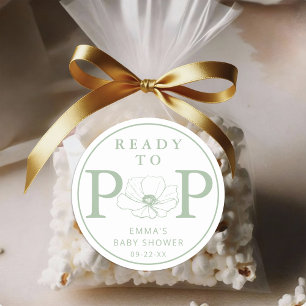 Sage Green Wildflower Ready to Pop Baby Shower Classic Round Sticker