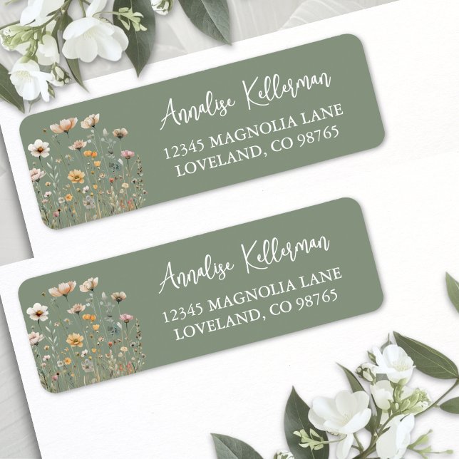 Sage Green Wildflower Return Address Label (Sage Green Wildflower Floral Return Address Label )