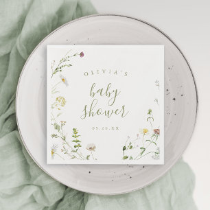 Sage Green Wildflower Rustic Boho Baby Shower Napkin