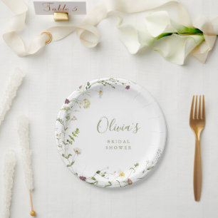 Sage Green Wildflower Rustic Boho Bridal Shower Paper Plate