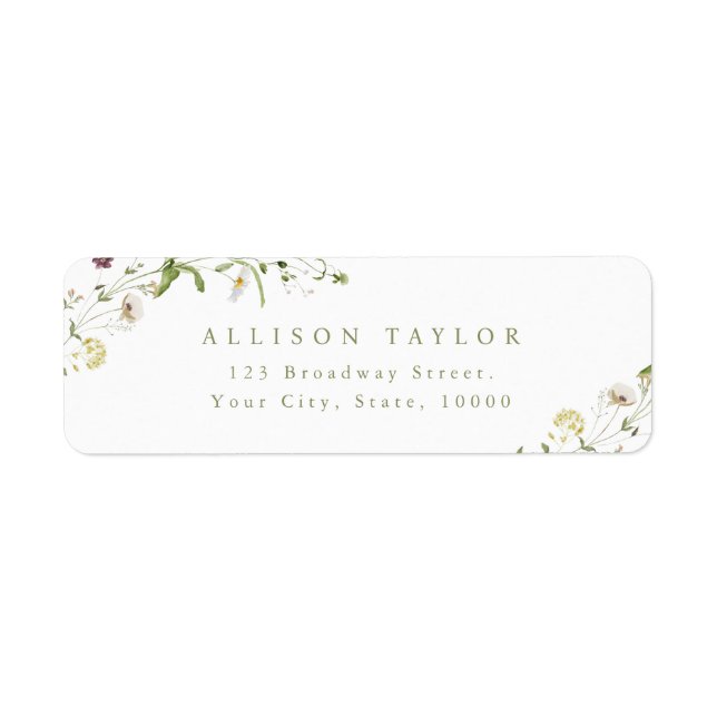 Sage Green Wildflower Rustic Boho Return Address Label (Front)