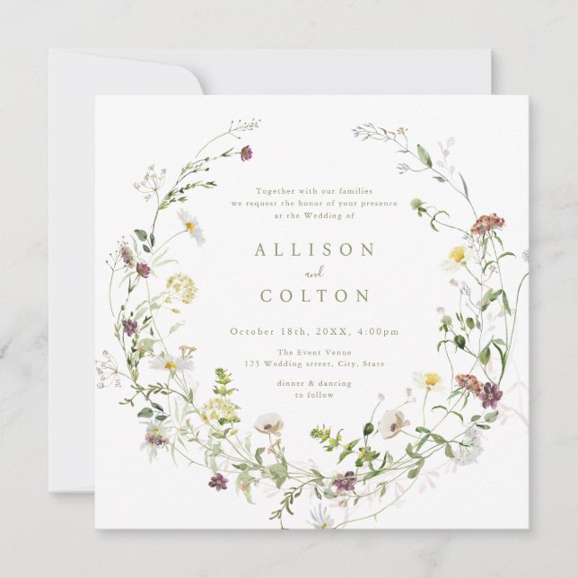 Sage Green Wildflower Rustic Boho Wedding Invitation (Front)