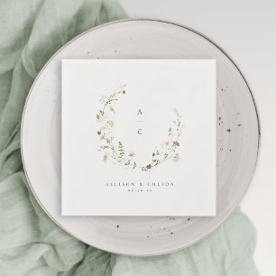 Sage Green Wildflower Rustic Boho Wedding Monogram Napkin