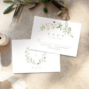 Sage Green Wildflower Rustic Boho Wedding RSVP Card