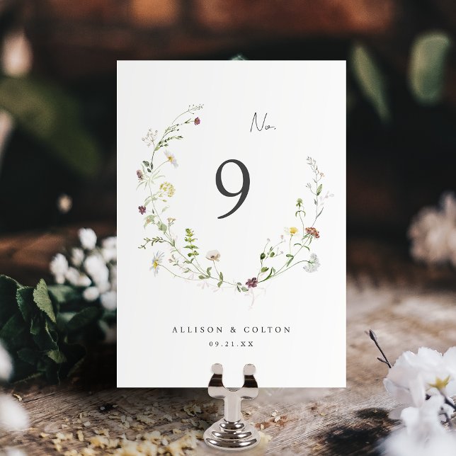 Sage Green Wildflower Rustic Boho Wedding Table Number (Elegant Wildflower Rustic Boho Wedding Table Number)