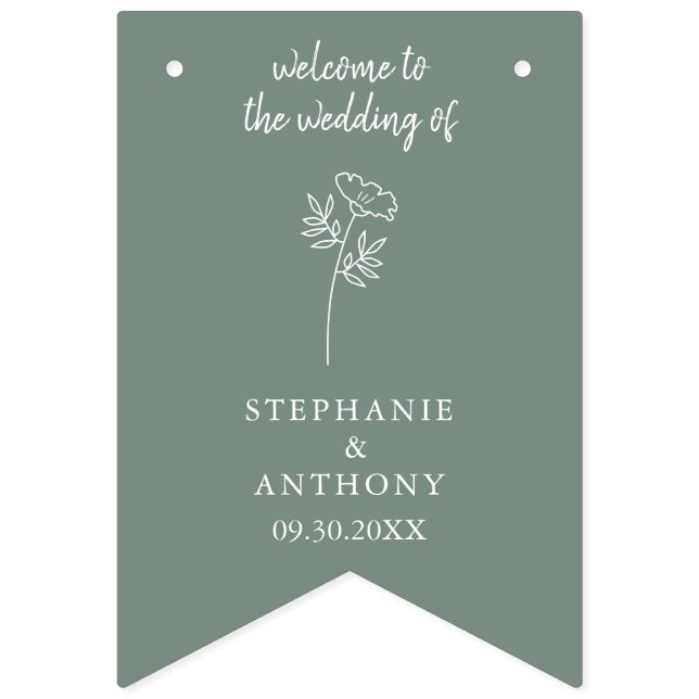 Sage Green Wildflower Wedding  Bunting (First Flag)
