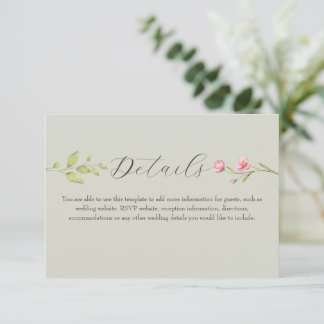 Sage Green Wildflower Wedding Details Enclosure Card