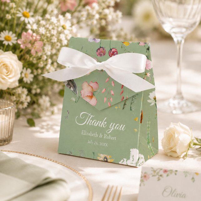 Sage Green Wildflower Wedding Favour Box (Sage Green Wildflower Wedding Favor Box)