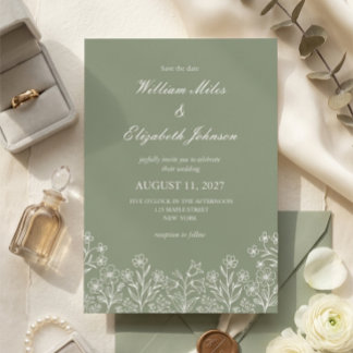 Sage Green Wildflower Wedding Invitation